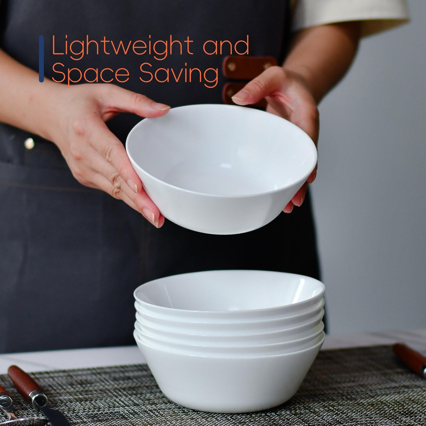 LaGlint 16OZ White Opal Glass Cereal and Soup Bowl Set of 4, 6 inch Dishwasher & Microwave Safe Round Bowls for Salad and Rice