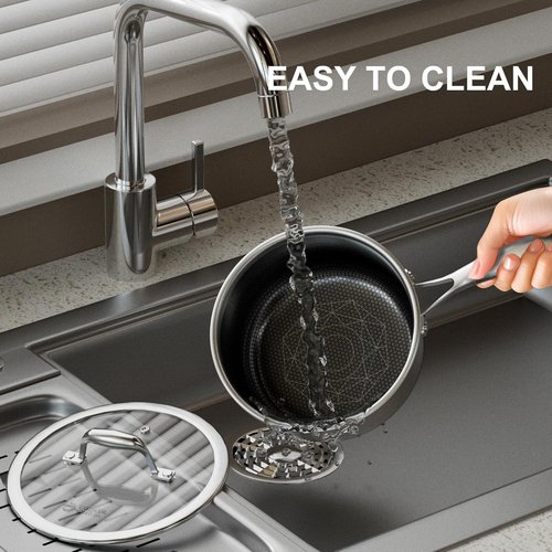 COOKER KING 2 Quart Nonstick Stainless Steel Saucepan - Ceramic Coating, Induction Compatible, Dishwasher Safe