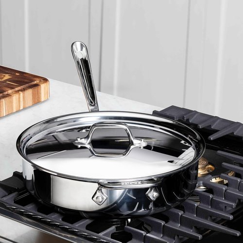 All-Clad D3® Stainless Steel 4 Quart Sauté Pan With Lid | Oven Safe & Induction Compatible Cookware