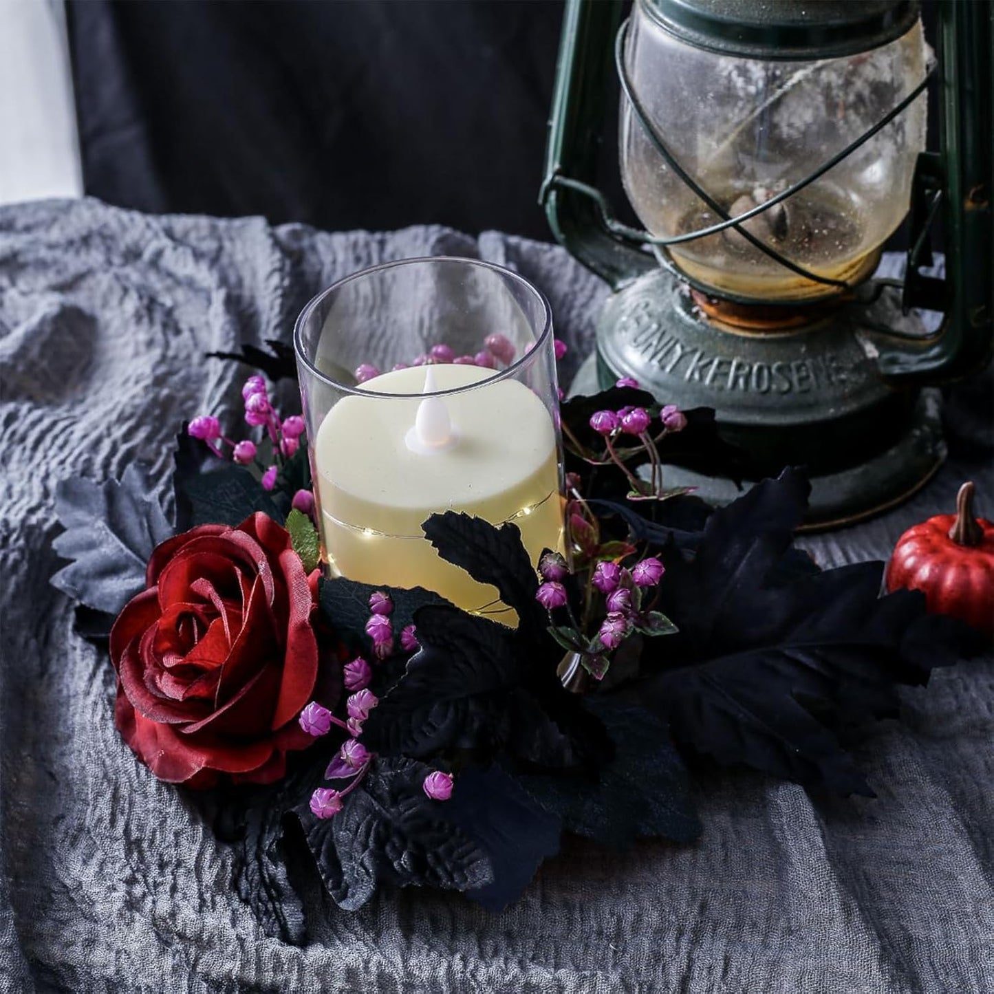 Regine Switzerland Halloween Candle Rings - Artificial Maple Leaf & Rose Flower Wreath for Festive Home Decor