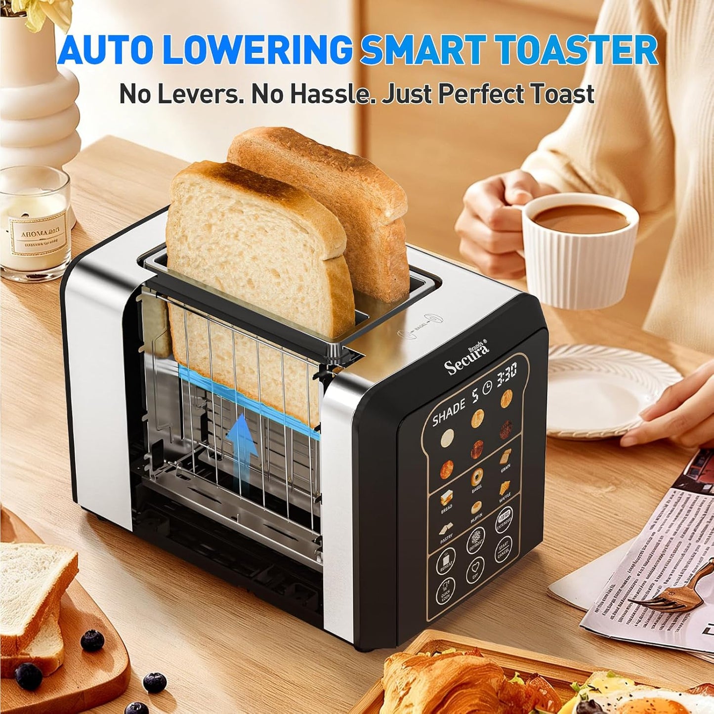 Secura Brands 2-Slice Smart Toaster - Touch Screen Control, Digital Timer & Custom Memory Settings