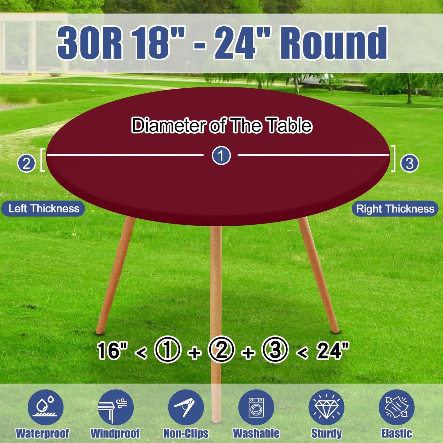Moosfor Round Spandex Tablecloth, Elastic Fitted Waterproof Tablecloths for 18"-24" Tables, Stretch Washable Picnic Table Cover for Camping, Dining, Indoor and Outdoor, Wine Red