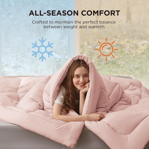 Bedsure Comforter Duvet Insert - All-Season Cal King Size Quilted Bedding, GentleSoft Down Alternative, Pink 96 x 102 Inches