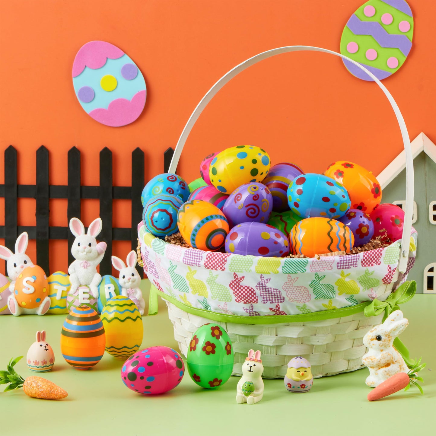 JOYIN 36PCS 2.3" Printed Empty Plastic Eggs Fillable, Bright Colorful Plastic Eggs Bulks for Festival Hunt, Filling Treats, Party Favor, Basket Stuffers, Classroom Prize Supplies