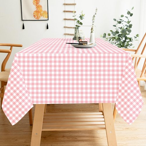 FALIZIFU 2 Pack Pink Gingham Tablecloth 54 × 108 Inch Pink and White Checkered Table Cloth Plastic Rectangle Table Cover for Picnic Birthday Wedding Baby Shower Party Gingham Tablecloth Diaposable
