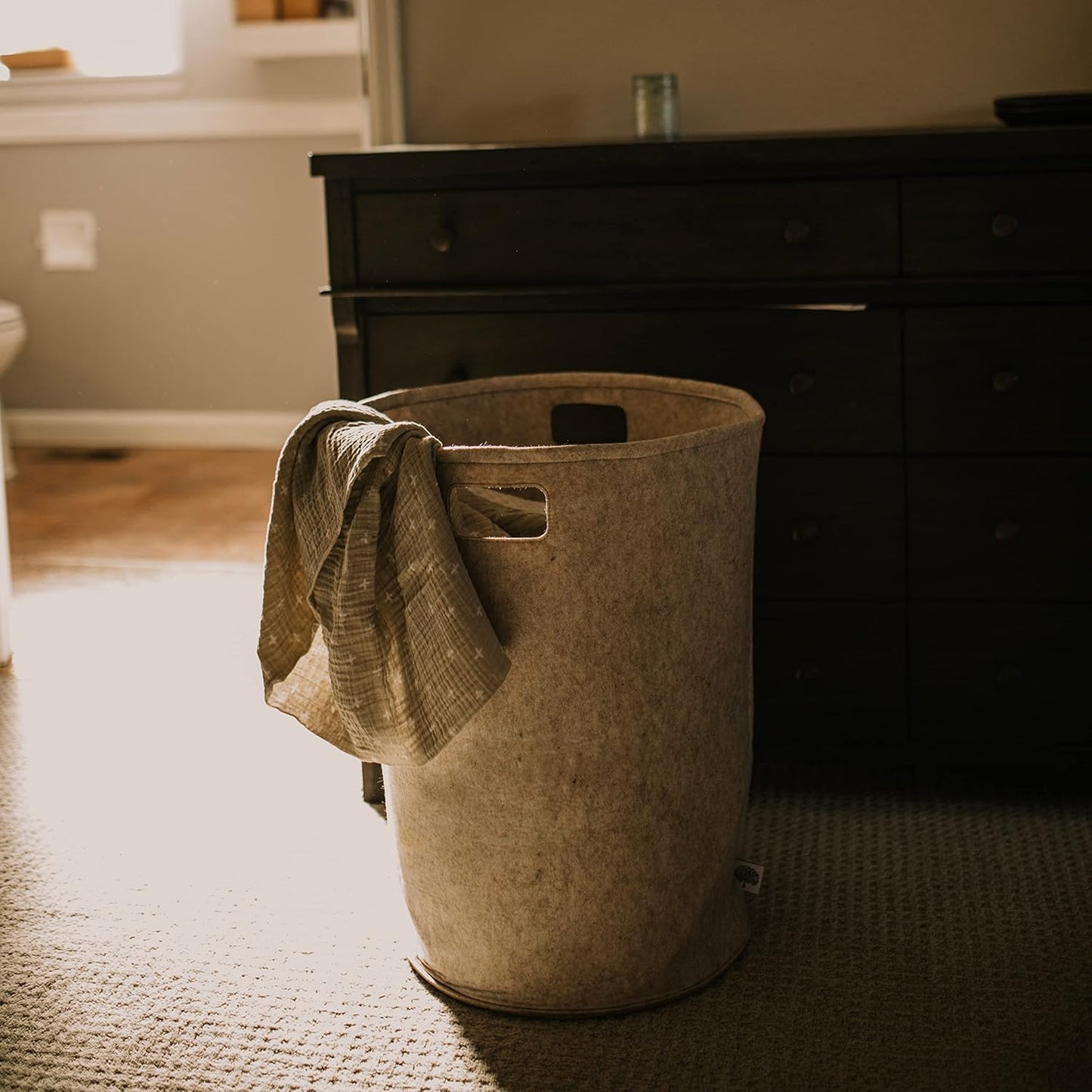 Parker Baby Nursery Laundry Hamper - Large Oatmeal Felt Storage Basket for Baby's Room