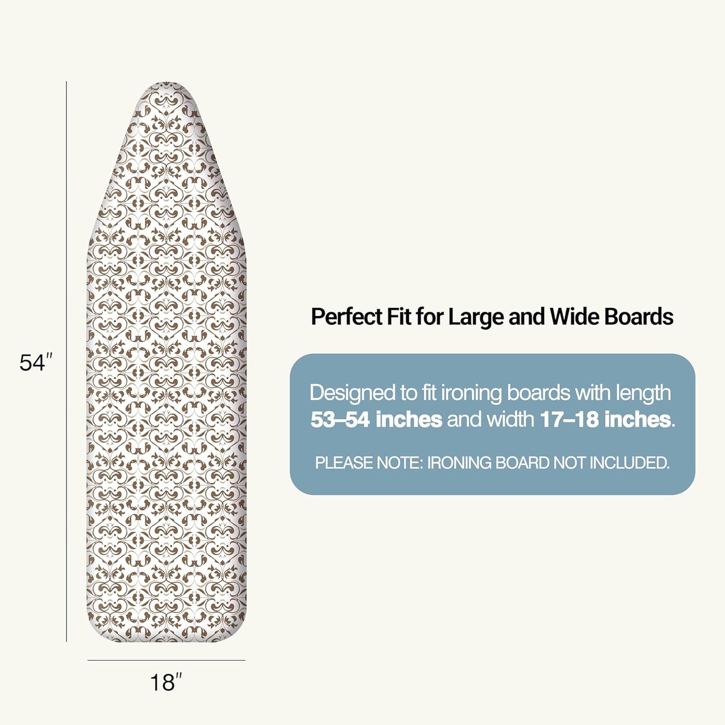 UniSimp Ironing Board Cover - Extra Thick Natural Cotton, Scorch & Stain Resistant | 18"x54", Taupe
