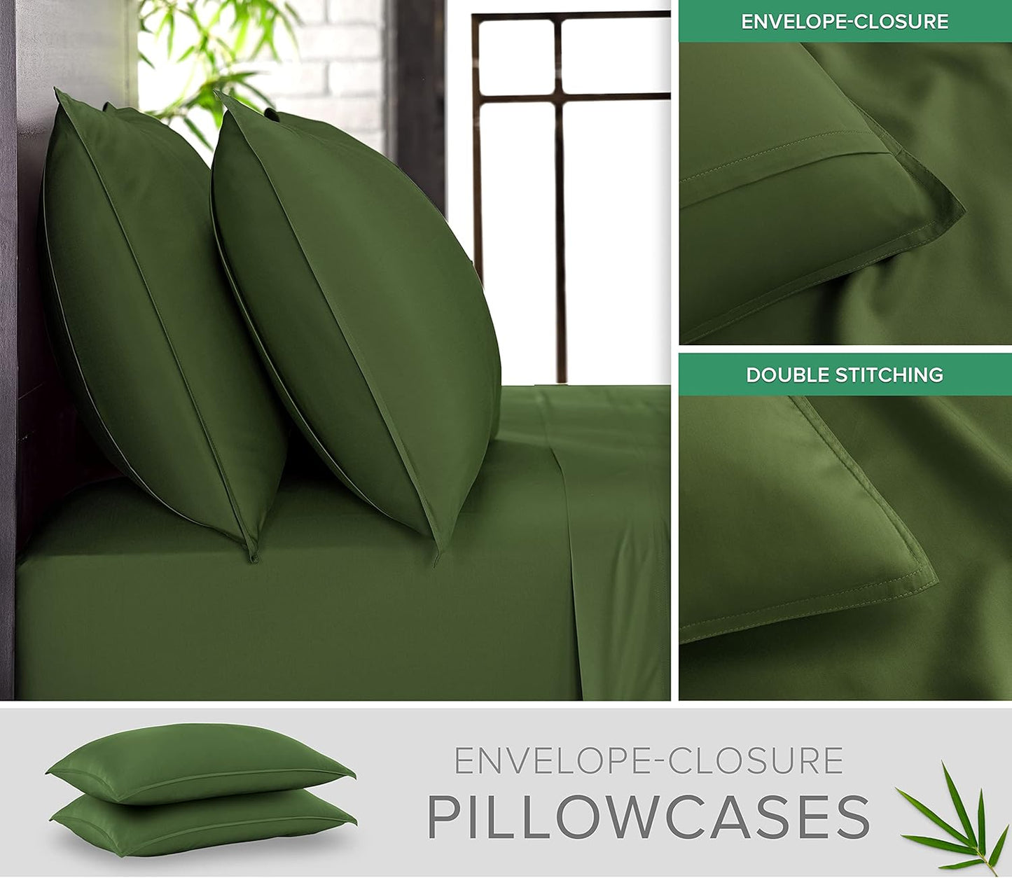 Pure Bamboo Split King Sheets - 100% Organic Viscose Bed Sheet Set, Soft & Cooling, Pesto Color