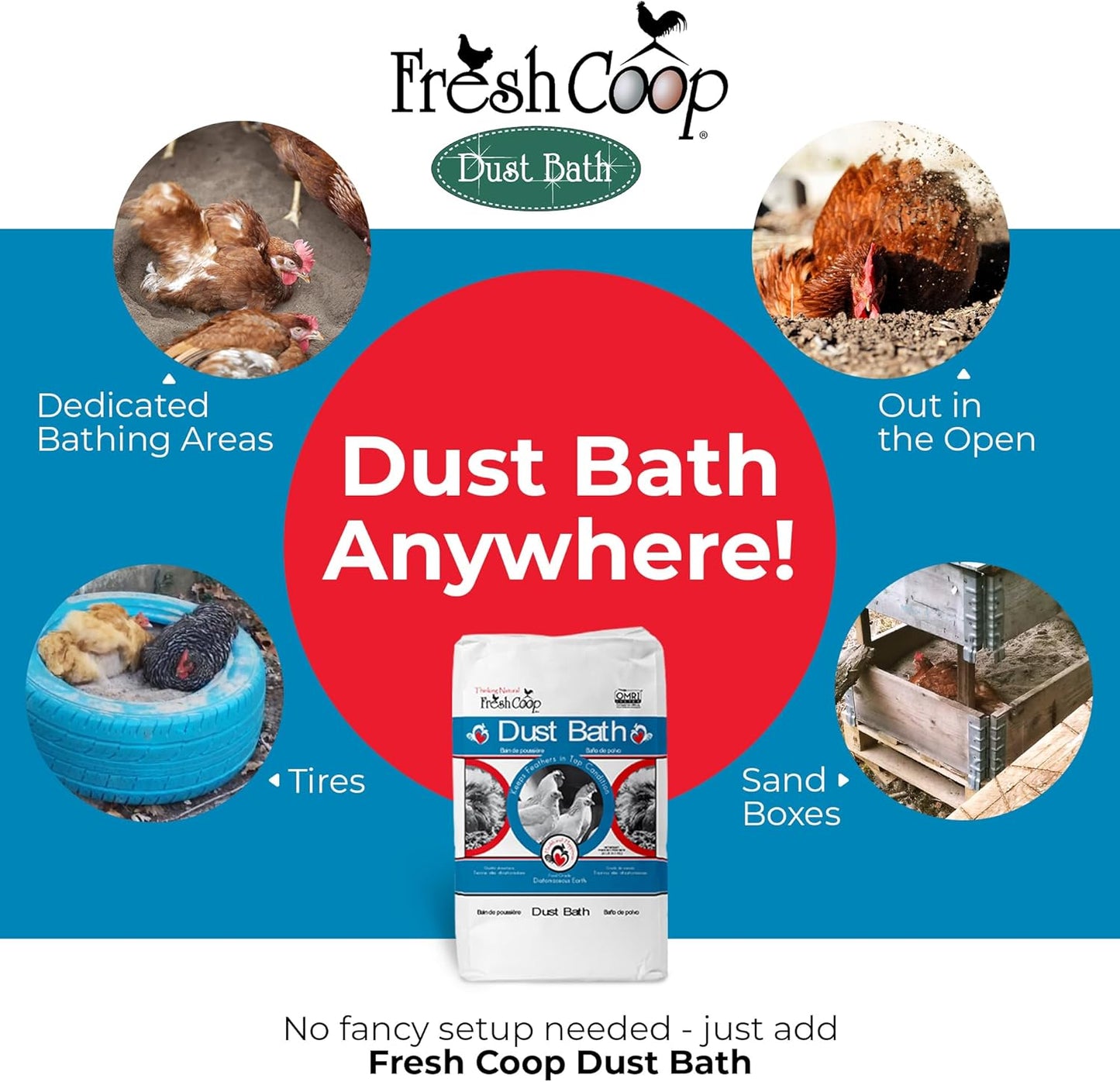 Progressive Planet Fresh Coop Dust Bath - 20lbs Food-Grade Diatomaceous Earth & Clay for Healthy Feathers | Reduces Boredom