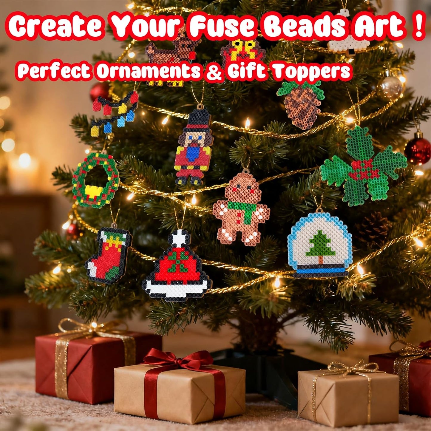 Rocollos Fuse Beads Pegboards Kit - Advent Calendar with 24 Designs & Ironing Paper for Kids