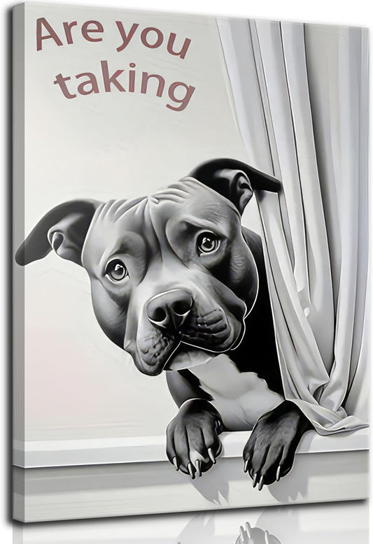 KADEYEE Funny Dog Wall Art - French Bulldog Peeking Into Toilet | Black & White Bathroom Decor, 12x16 Inch Framed Print