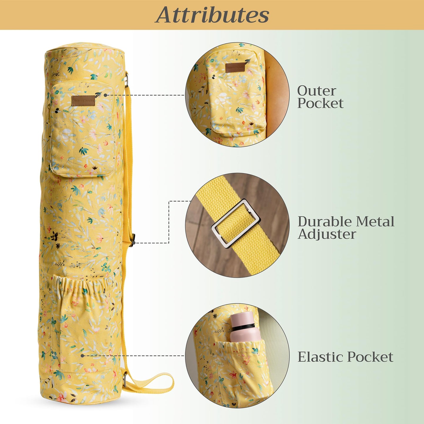 Maison d' Hermine Yoga Mat bag Cylindrical bag for Woman & Men yoga mat Bag & Adjustable shoulder straps Yoga Mat Carrier Bag with Water Bottle Pocket Mothers Day Gifts - Colmar - Yellow