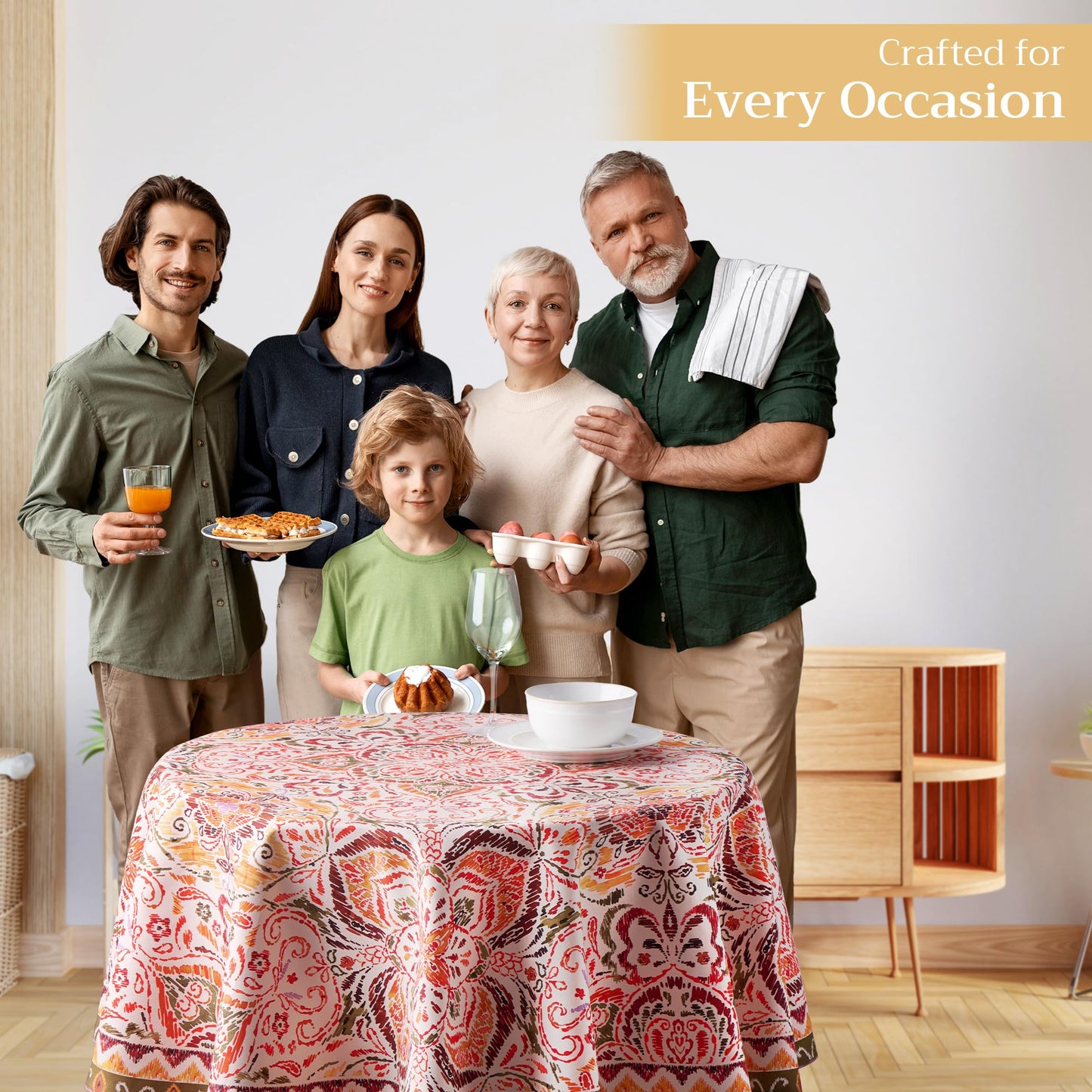Maison d' Hermine Table Cloth Round Table 100% Cotton 69 Inches Fall Tablecloth Reusable Everyday Use for Thanksgiving Christmas Decorations Dining Farmhouse Party (Damask)