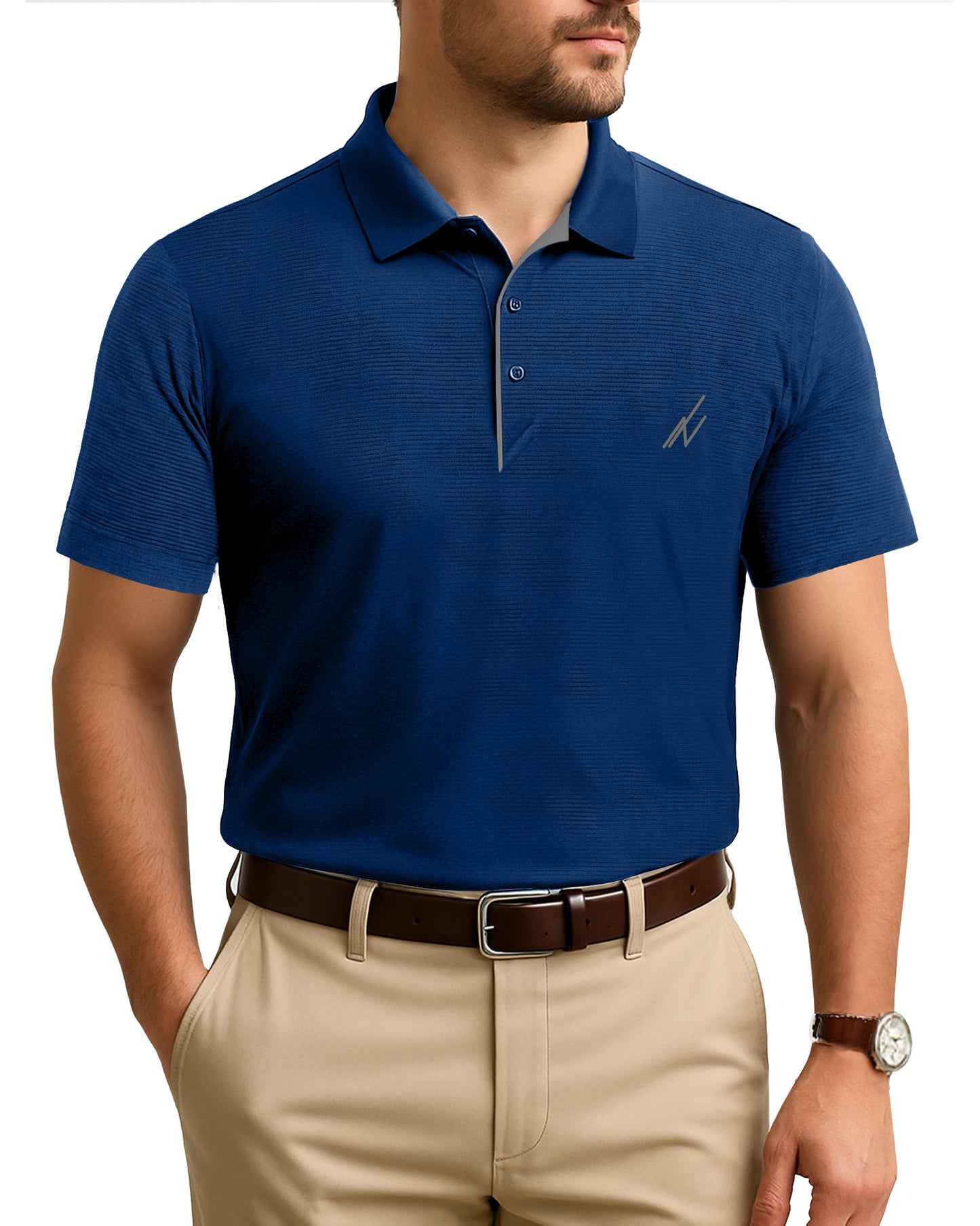 NY Threads Men's Golf Polo Shirt UPF 70+ Regular Fit Moisture Wicking Quick Dry Performance Short Sleeves Polo, Large, Royal Blue