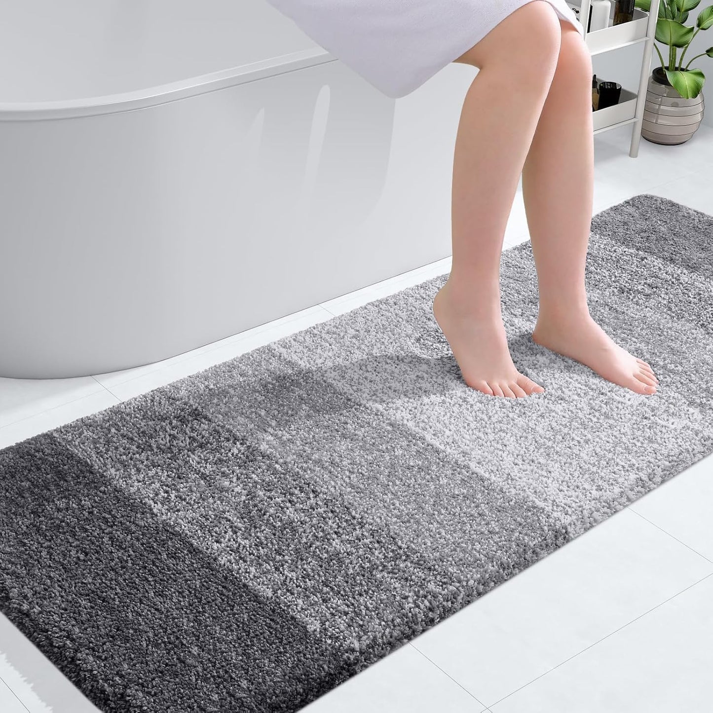 OLANLY Bathroom Rug Mat - Extra Soft Microfiber Non-Slip Bath Carpet Runner | 59x24 Inches, Grey