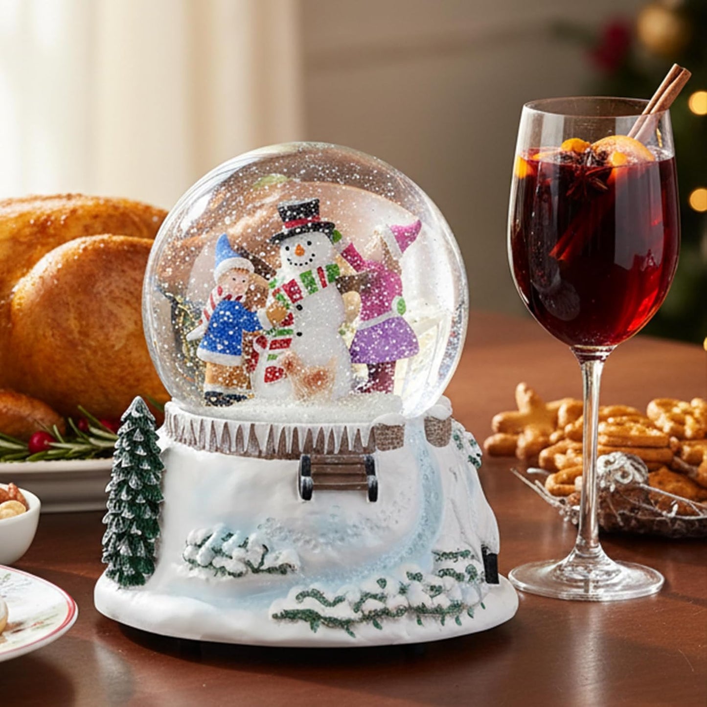 Snowman & Friends Christmas Snow Globe - LED Lights & Musical Feature | Winter Home Décor