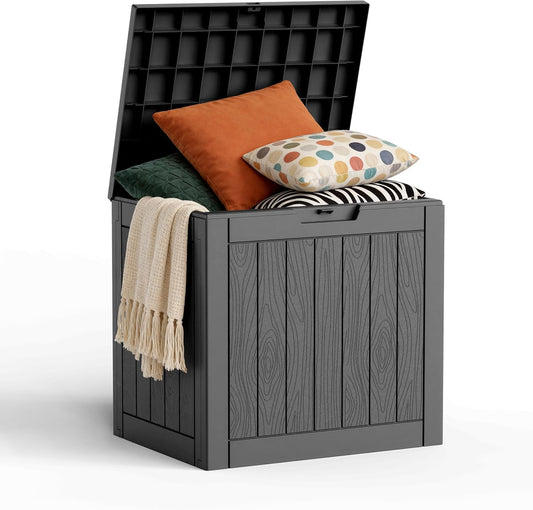 Regine Switzerland 30 Gallon Outdoor Deck Box - Lockable Waterproof Storage for Garden Tools & Cushions | Black
