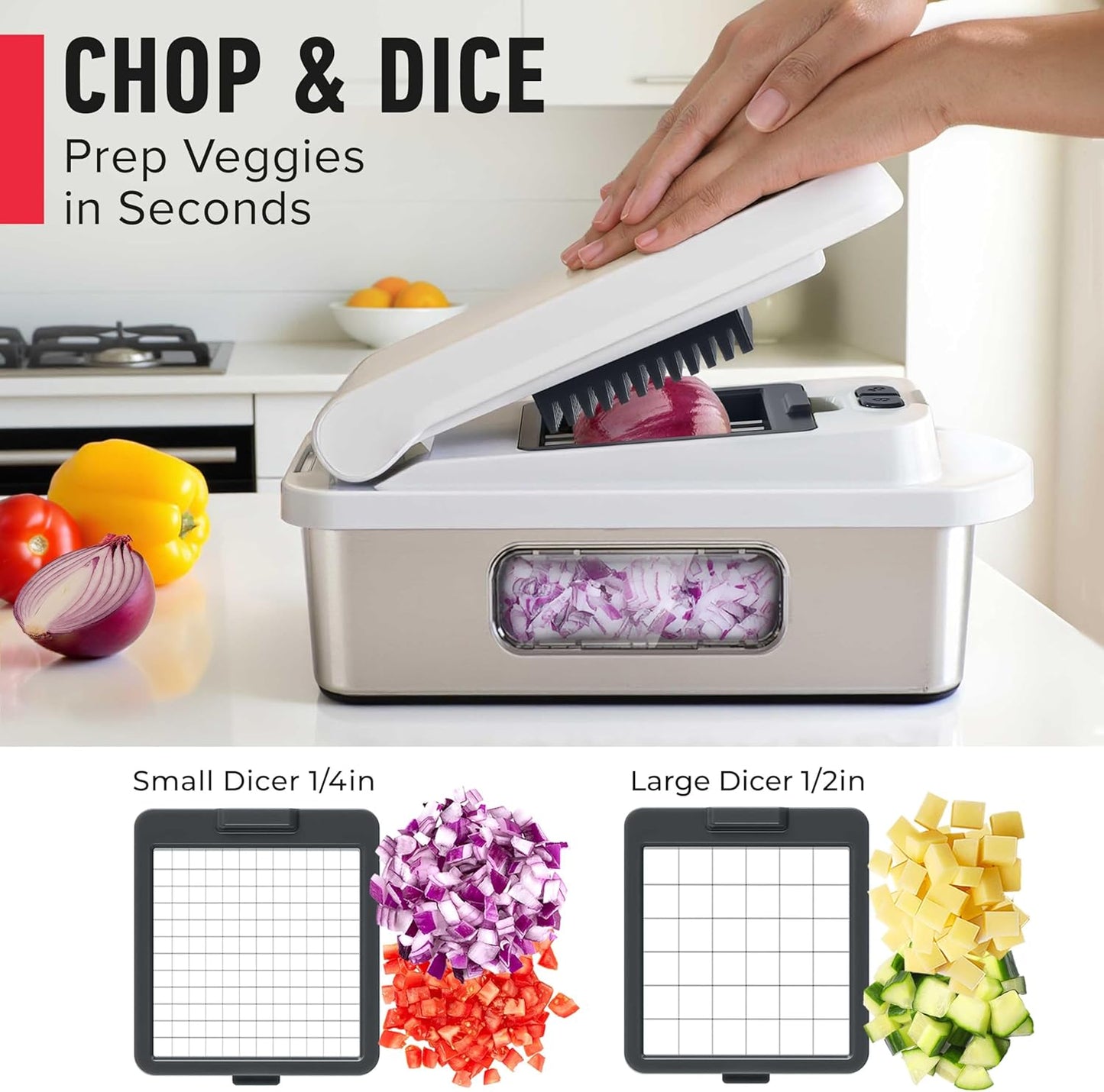Mueller Pro-Series 10-in-1 Stainless Steel Vegetable Chopper & Mandoline Slicer - White/Grey