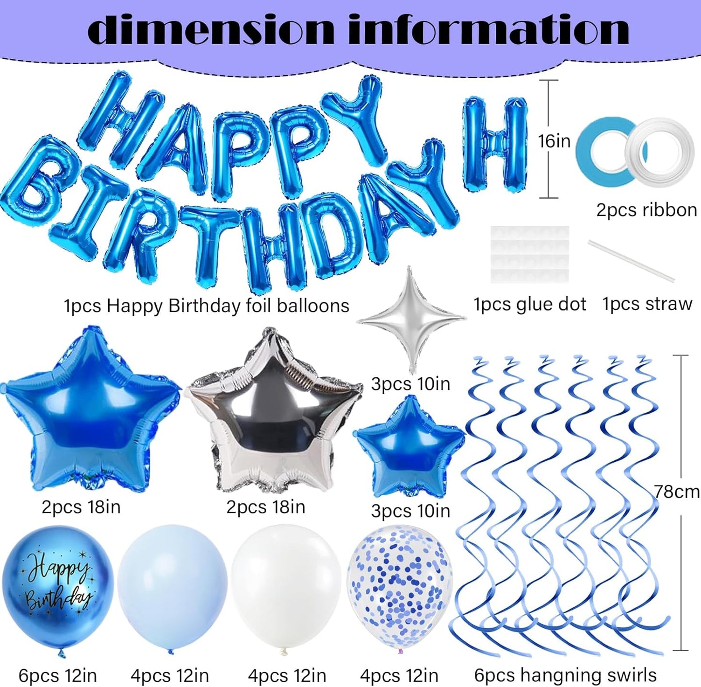 3D Foil Blue Happy Birthday Balloon Banner by [Brand Name] - Star Balloons & Confetti for All Ages