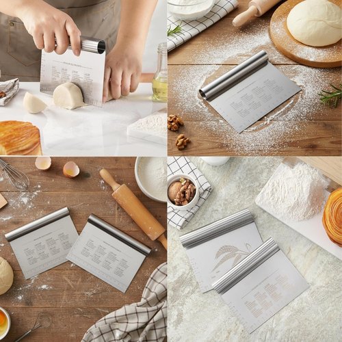 BOORIKA Stainless Steel Dough Scraper & Bench Scraper - Essential Sourdough Tool for Bread & Pizza (Silver)