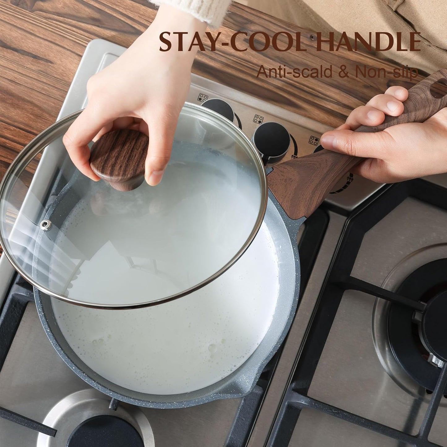 SENSARTE Nonstick Sauce Pan - 3.0 Quart Swiss Granite Coating | Induction Compatible with Lid