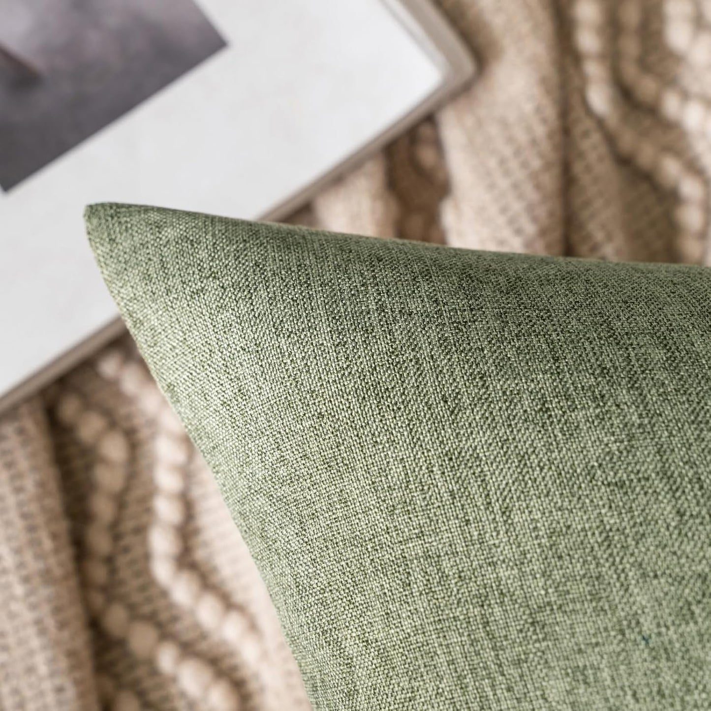 MIULEE Decorative Outdoor Throw Pillow Covers - Waterproof Faux Linen Cushion Cases | 22x22 Inch Dark Green (Pack of 2)