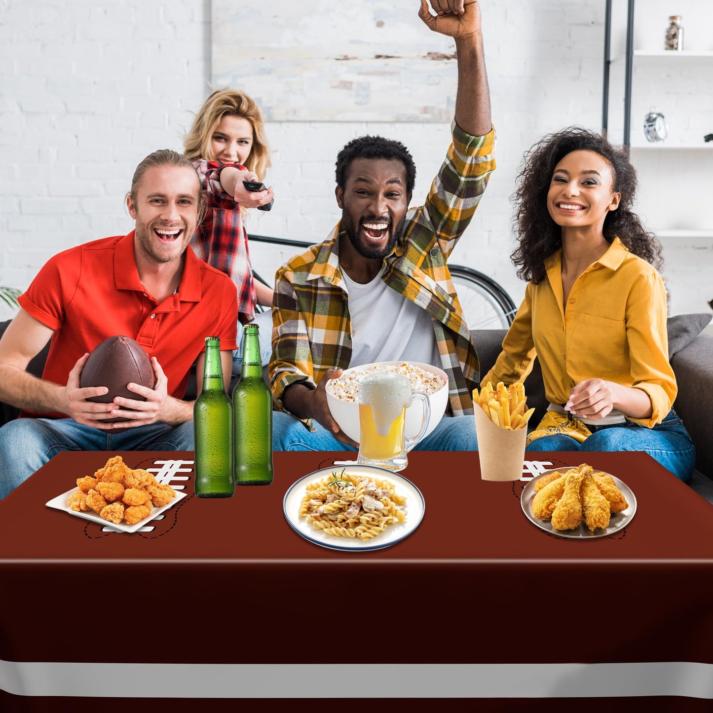 QZYL Football Party Supplies, Disposable Football Tablecloth, 4 PCS Table Cloth with 2 Styles, Touchdown Theme Tablecloths, Plastic Table Runner for Game Day Party Decorations