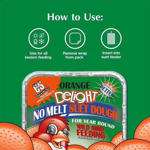 C&S Orange Delight Suet Cakes - No Melt Formula for Wild Birds | 8 Pack for Robins, Blue Jays & More