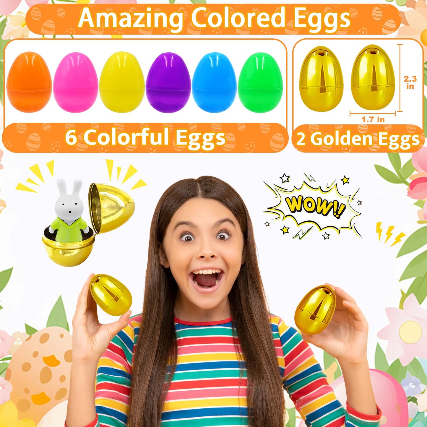PIONJOY 50PCS Prefilled Easter Eggs with Toys ,50 Plastic Easter Eggs Fillers with Assorted Toys Easter Basket Stuffers for Kid Toddler Boys Girls Party Favors