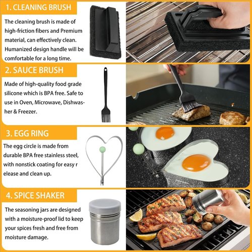Blackstone 150-Piece Griddle Accessories Kit - Complete Flat Top Grill Set with Metal Spatulas & Basting Cover