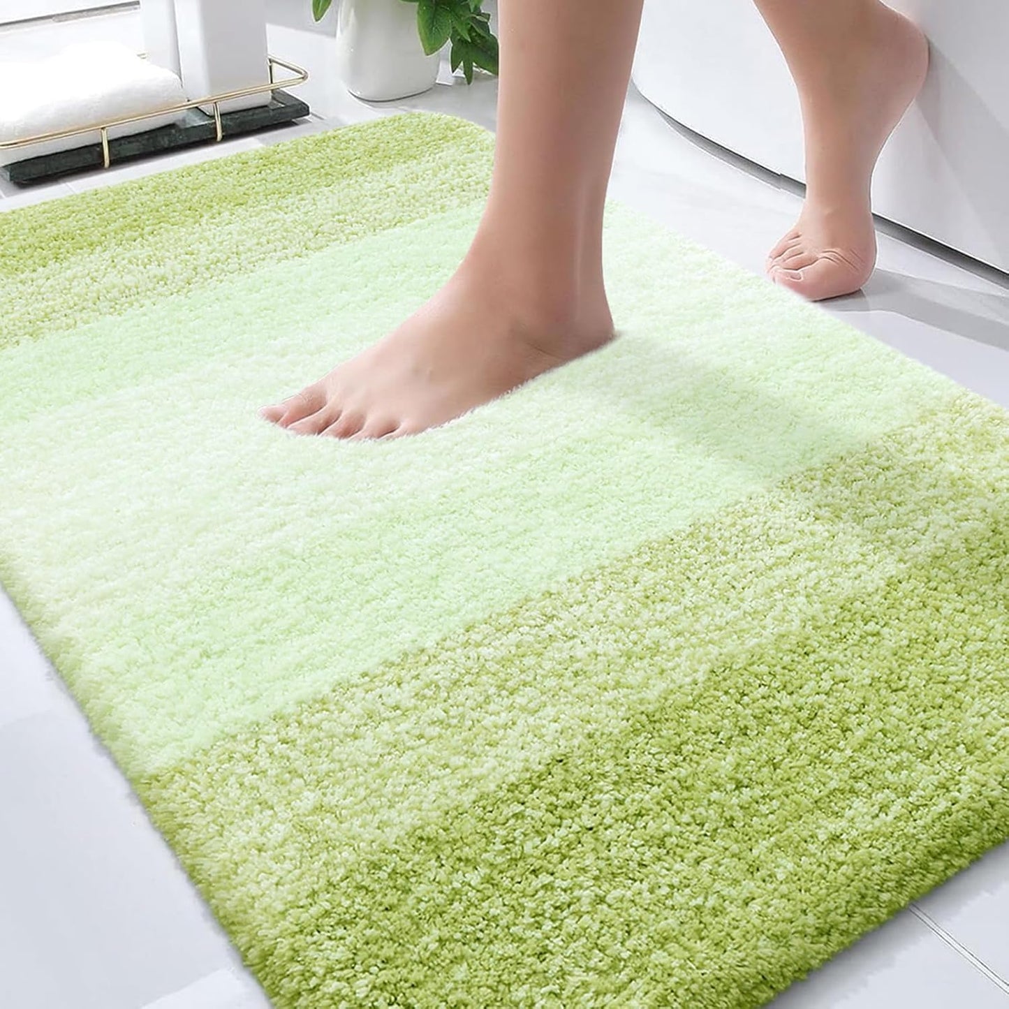 OLANLY Bathroom Rug Mat - Extra Soft Microfiber Non-Slip Bath Carpet | 30x20 Light Green
