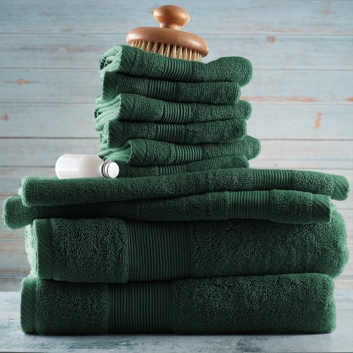 Hearth & Harbor Bath Towels - Ultra Soft 100% Ring Spun Cotton Set of 10 | Highly Absorbent - Hunter Green