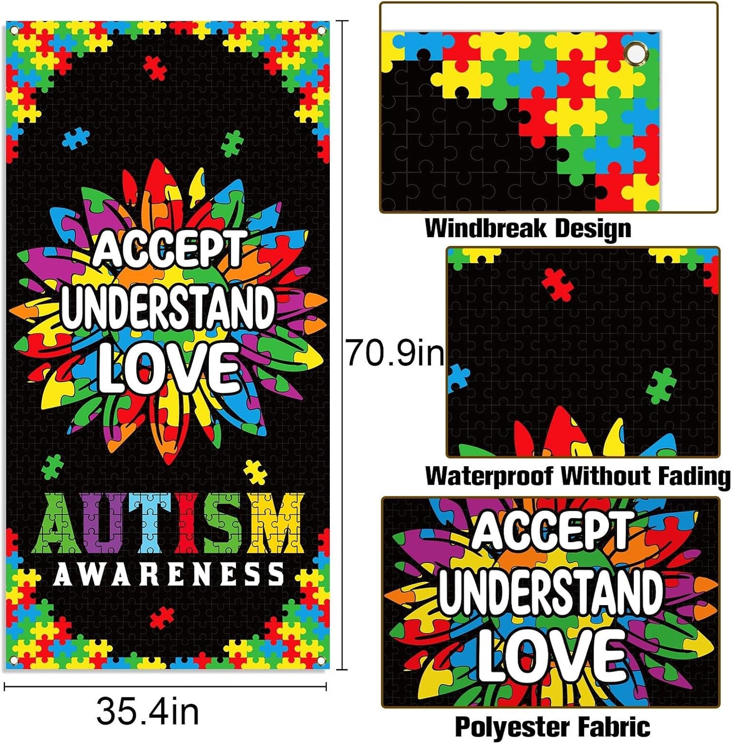 Sunwer Autism Awareness Door Cover - Puzzle Piece Design for April Decoration | Sunflower Front Porch Sign