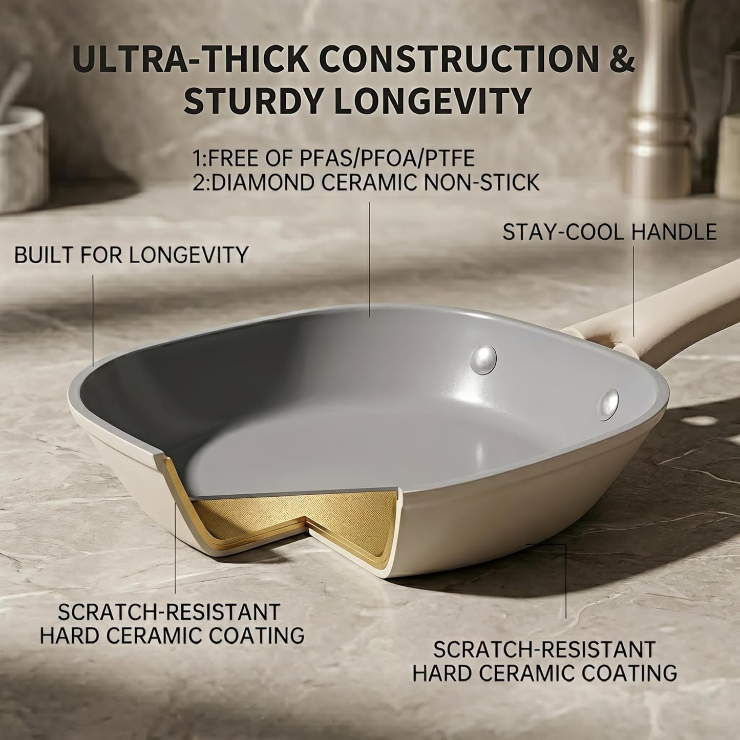 Skiennix 8 Inch Ceramic Nonstick Frying Pan - Eco-Friendly, PFAS/PFOA-Free, Induction Compatible, Dishwasher Safe