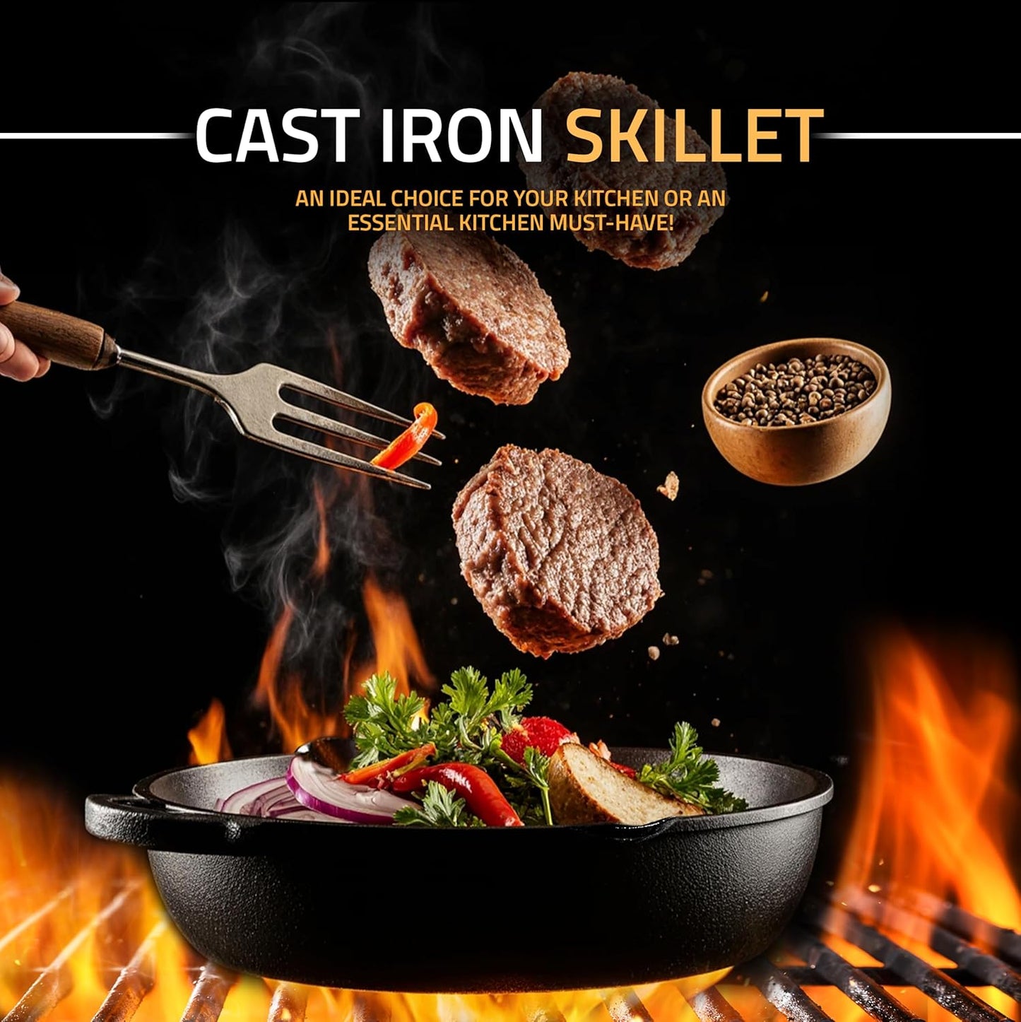 Utopia Kitchen Premium Cast Iron Skillet - 12 Inch Pre-Seasoned Chef's Pan for Even Heat Distribution | Versatile Black Frying Pan