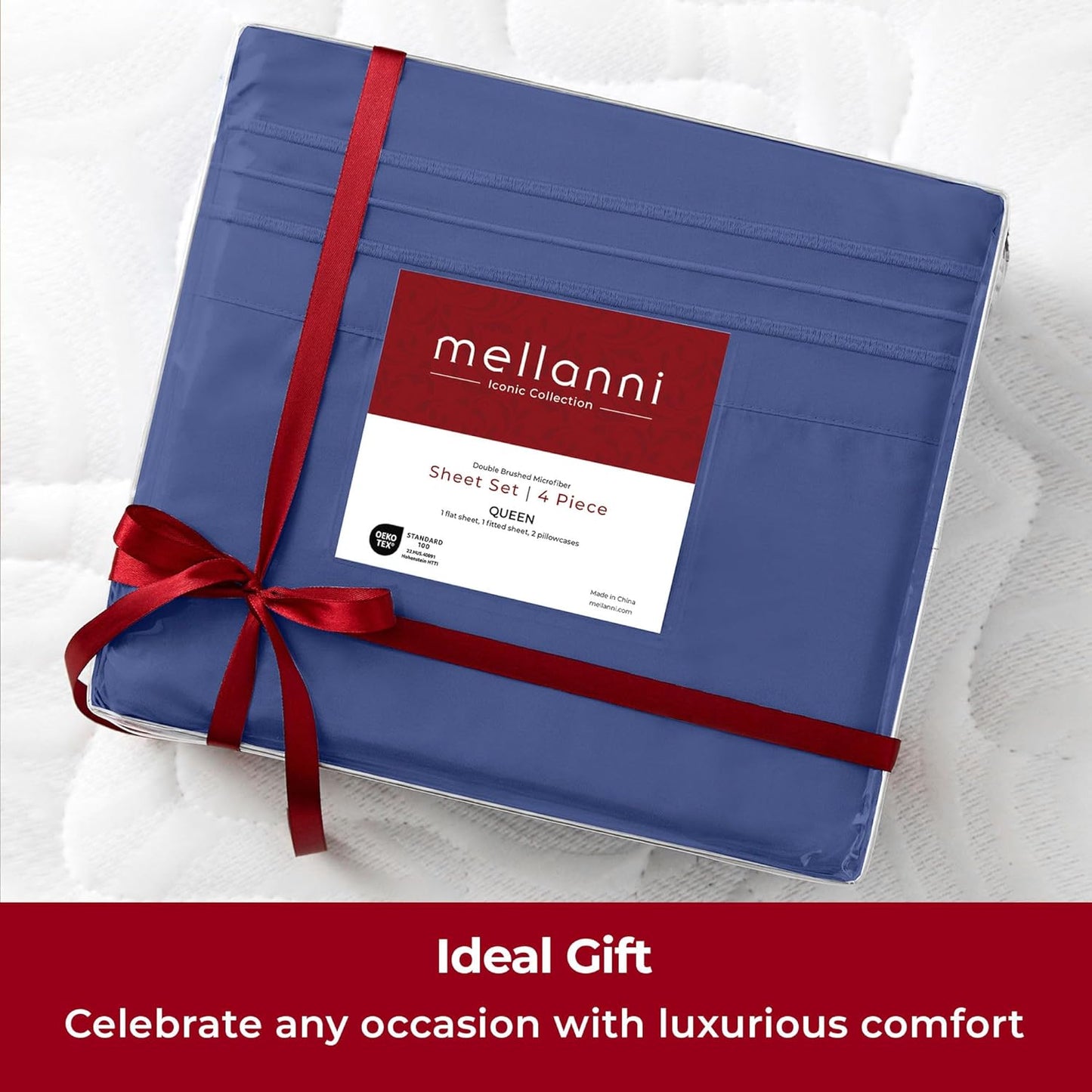 Mellanni Split King Sheets Set - 5 PC Hotel Luxury Bedding | Extra Soft, Cooling, Stain Resistant - Blue Nova