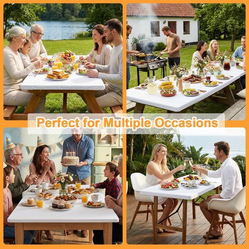 BDDC 2 Pack Rectangle Fitted Table Covers for 6 Foot Tables – 30" x 72" Stretchy Spandex Withe Table Cloth, Washable & Wrinkle-Resistant Tablecloth for Indoor/Outdoor Picnics, Patios & Events