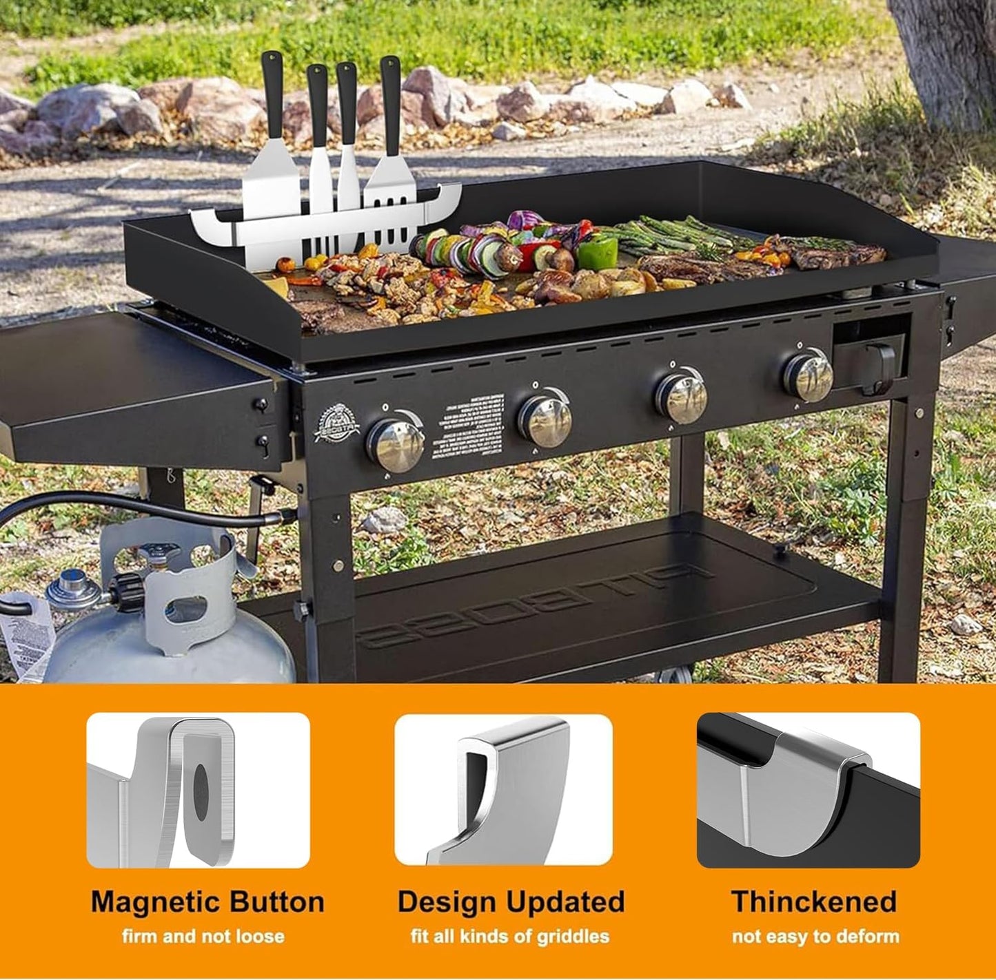 Skiennix Magnetic Griddle Spatula Holder - Stainless Steel Tool Rack for Blackstone Griddles | 2 Pcs