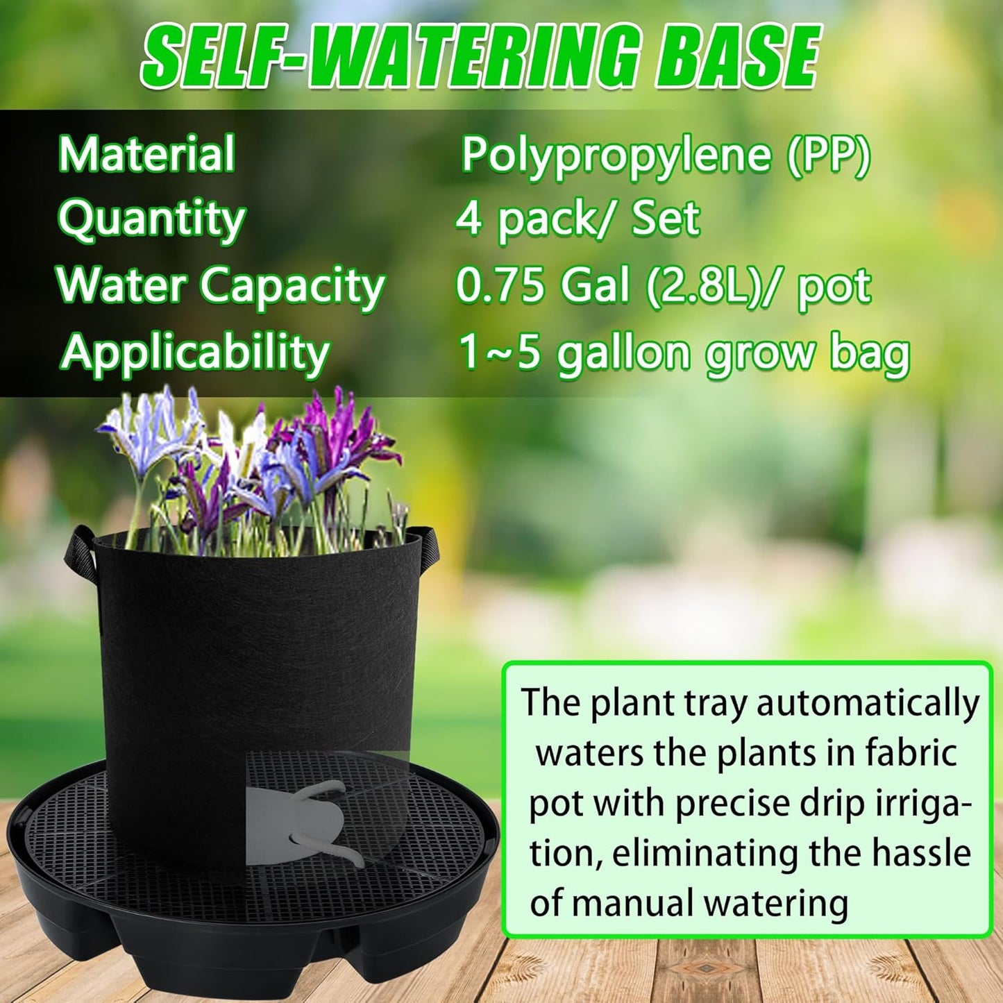 Skiennix Self-Watering Plant Saucer - Auto-Irrigation System for 5 Gallon Fabric Pots | 4 Pcs Set