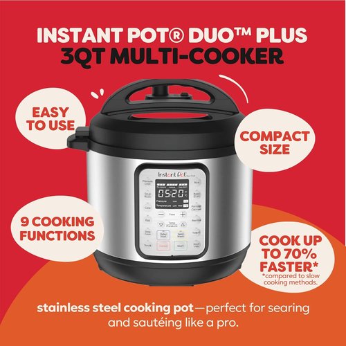 Instant Pot Duo Plus 9-in-1 Electric Pressure Cooker - Versatile Cooking with 800+ Recipes | Stainless Steel, 3 Quart