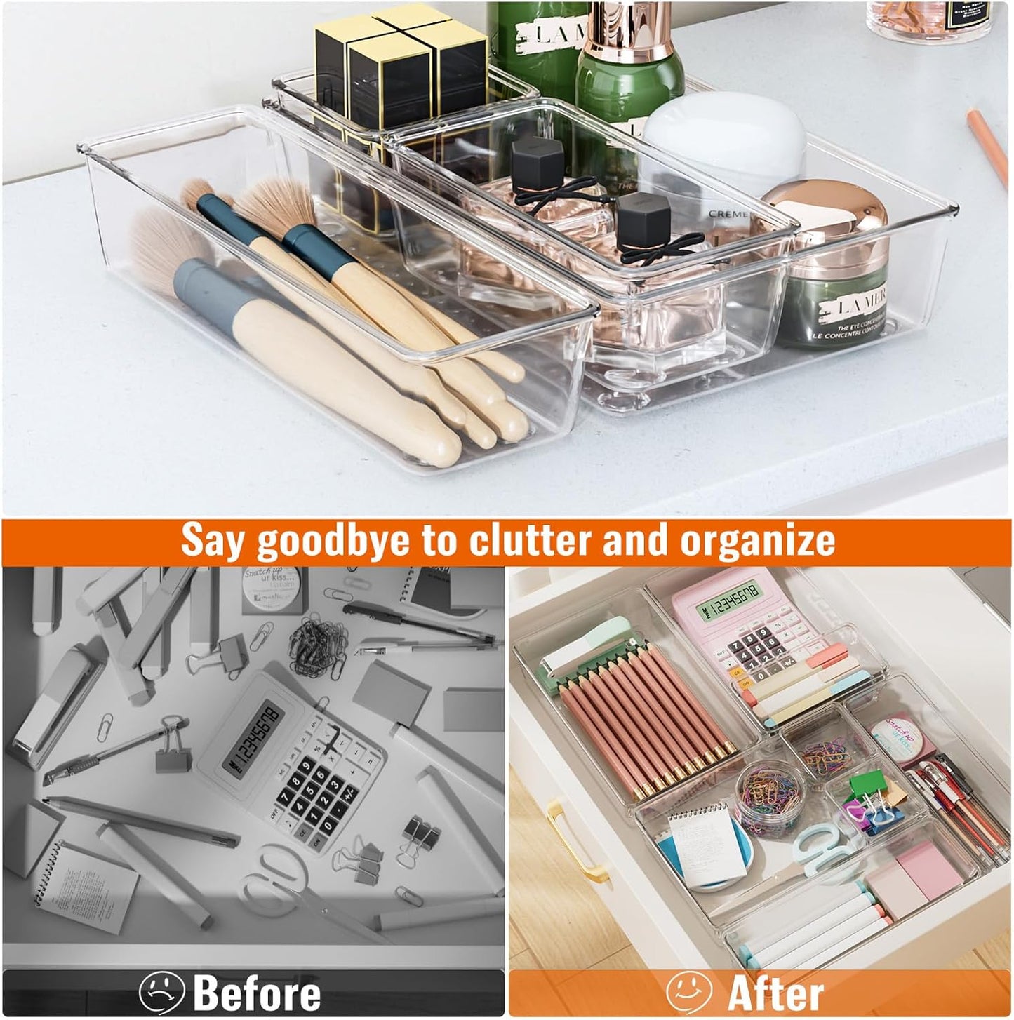 YFXCVSL Drawer Organizer Set - 30 PCS Clear Storage Bins for Makeup, Jewelry & Gadgets | 4 Sizes