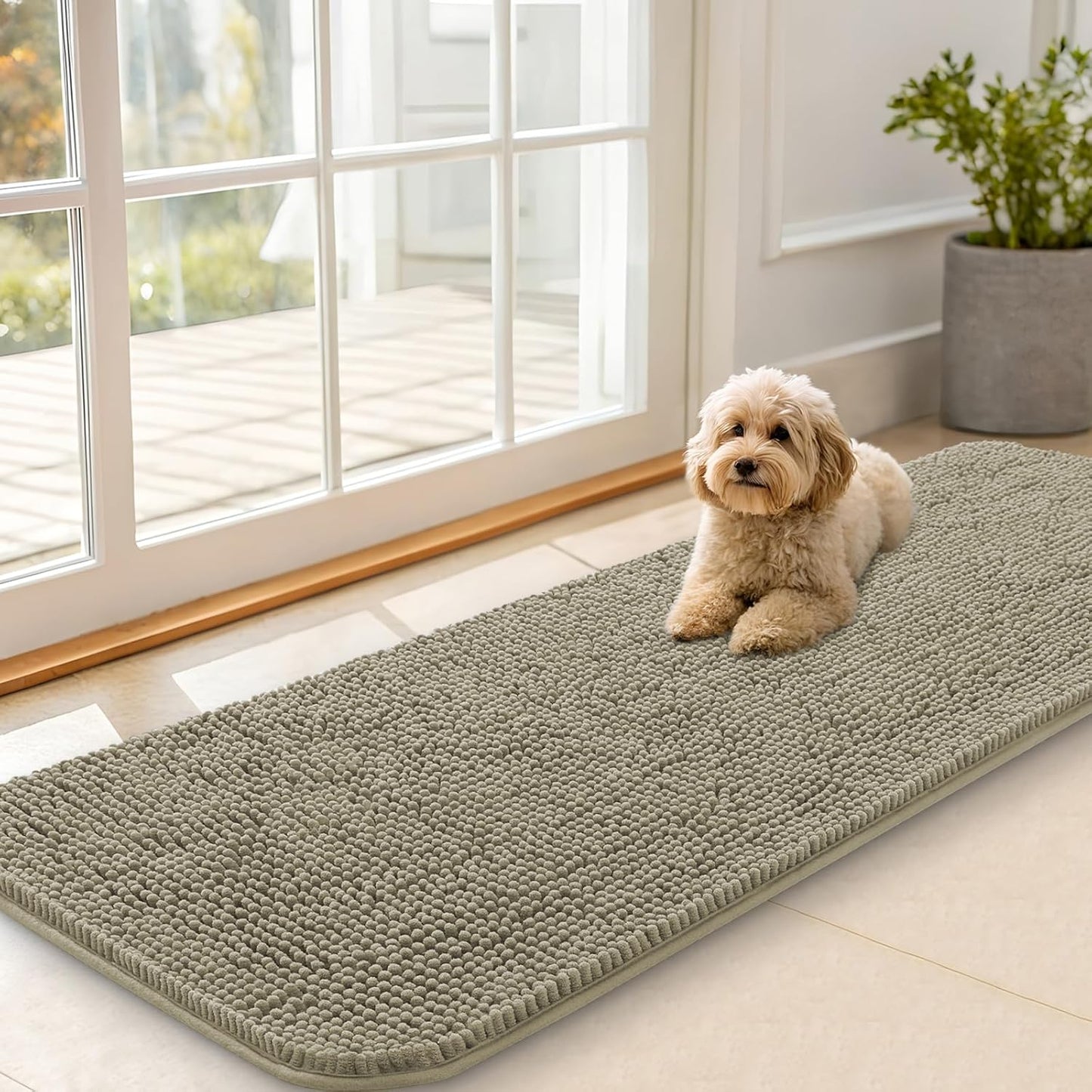 OLANLY Dog Door Mat - Absorbent Non-Slip Washable Doormat for Muddy Paws | 59x20, Warm Taupe