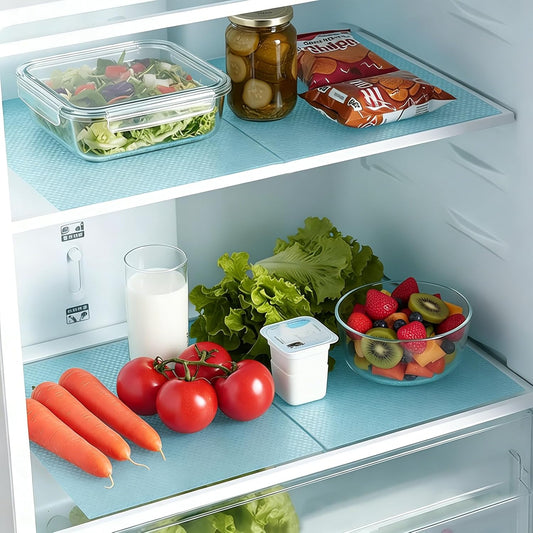 Skiennix Fridge Shelf Liners - Washable Waterproof Mats for Glass Shelves | Non-Slip, Cut-to-Fit, 3 Colors (Pink/Green/Blue)