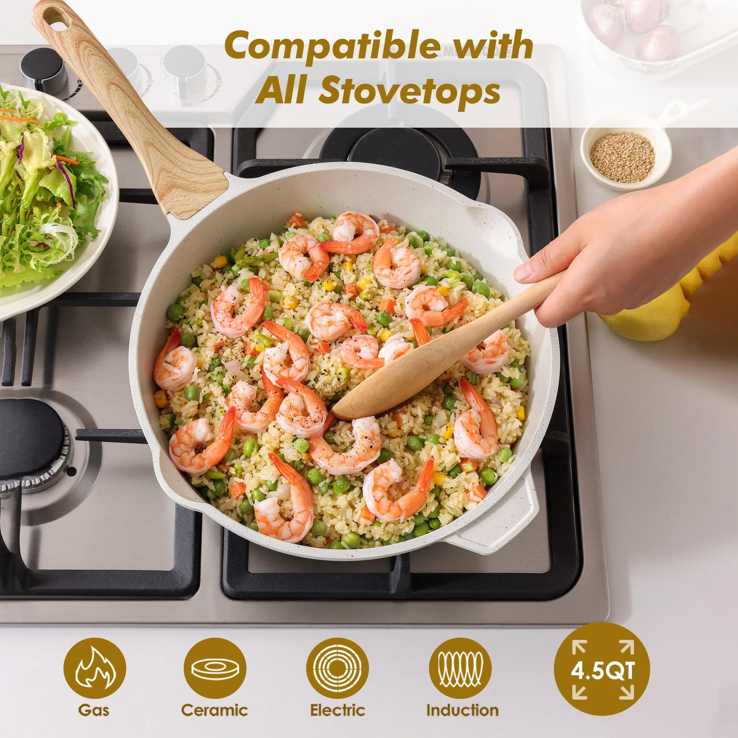 SENSARTE Nonstick Frying Pan Skillet with Lid 3.5/4.5/5QT, Ceramic Saute Pan,Deep Fring Pan Non-toxic Cooking Pot, Stay-cool Handle, Induction Compatible, PFAS Free