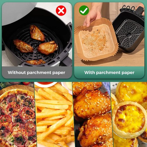 Air Fryer Paper Liners - 50 PCS Disposable Non-Stick Parchment for 5-8 QT Air Fryers | 8" Square Baking Liners