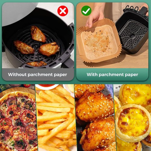Air Fryer Paper Liners, 50 PCS Air Fryer Liners Disposable, 8" Square Baking Liner for 5-8 qt Airfryer Basket, Non-stick and Oil Proof Parchment Paper for Oven, Pans & Baking