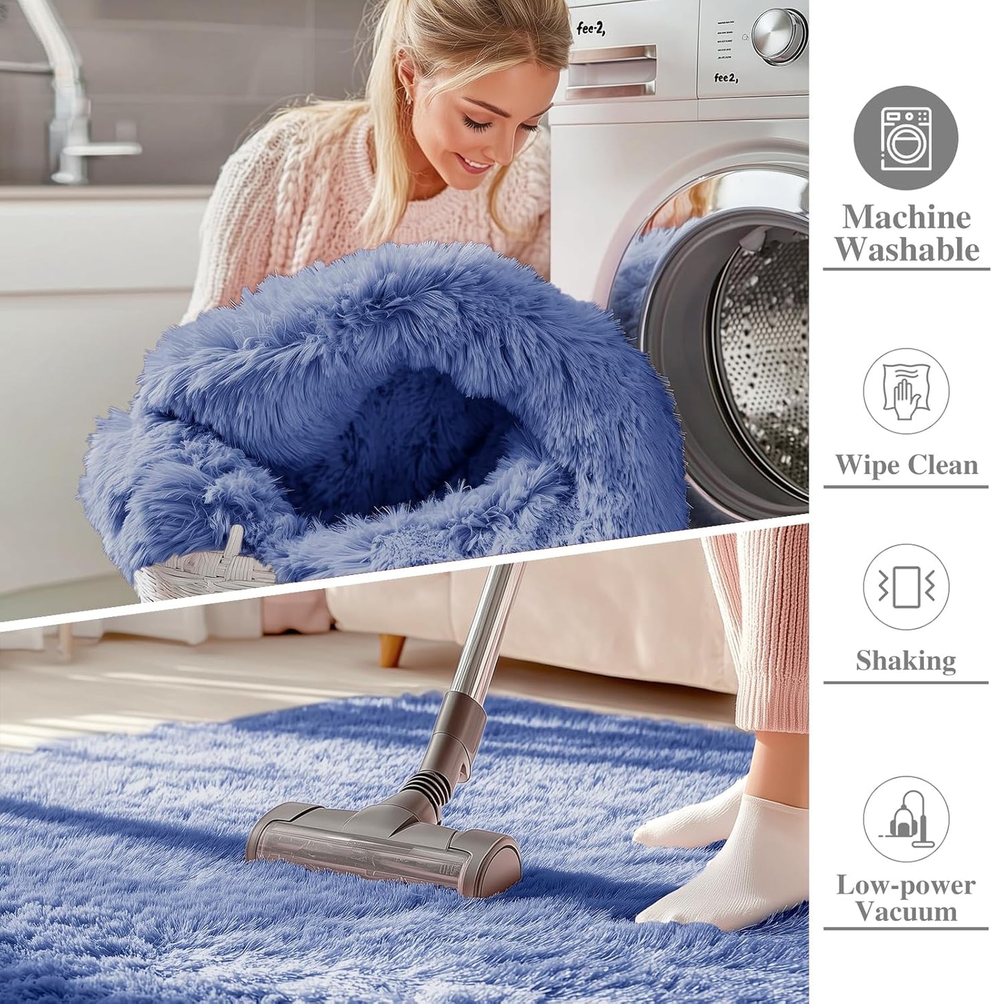 OLANLY Large Area Rug - Soft Fluffy Shaggy Indoor Carpet for Living Room & Bedroom | Denim Blue, Machine Washable