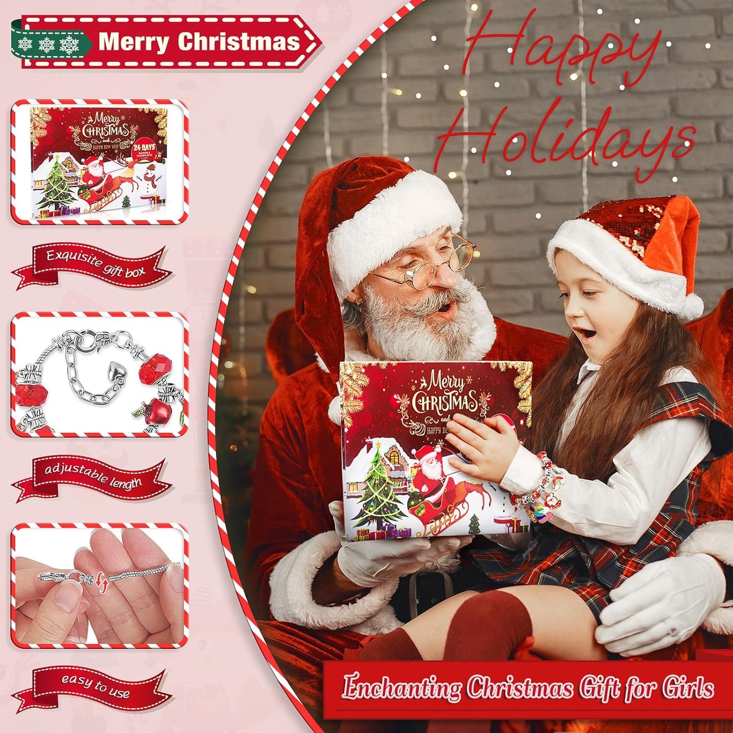 SIXNIE Christmas Advent Calendar - 24-Day Countdown Charm Bracelet Kit for Girls & Teens