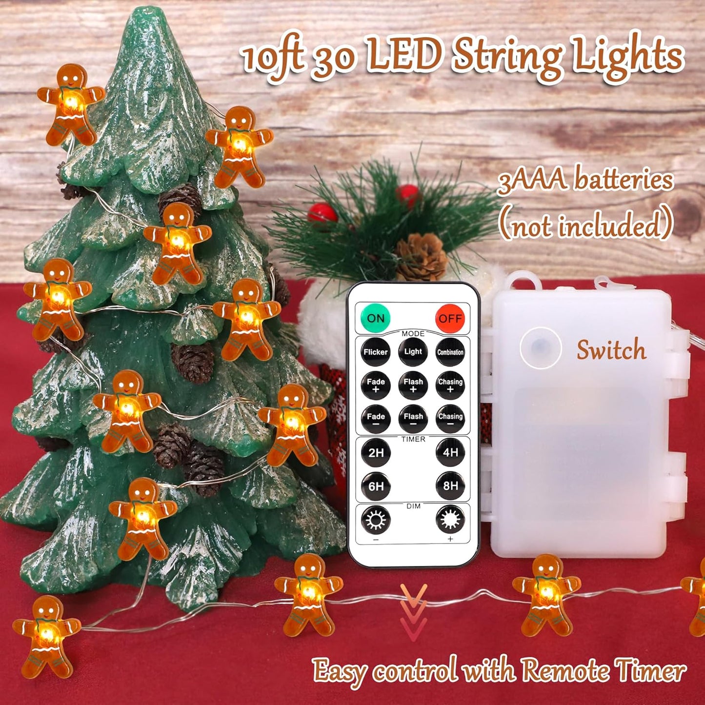 Battery Operated 10ft Christmas Tree Cardinal String Lights - 40 LED Red Snow Bird Ornaments with Remote Timer for Holiday Home Decor