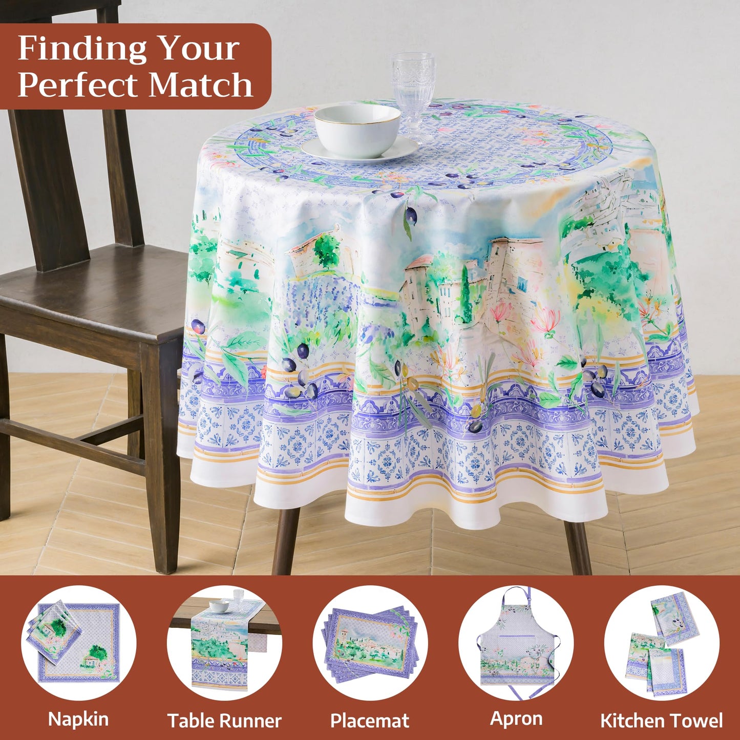 Maison d'Hermine Premium Table Cloth Round Table 100% Cotton 70 Inches Tablecloth Reusable Decorative Everyday Use for Dining Room, Farmhouse, Home, Party, Festive & Wedding - Luberon